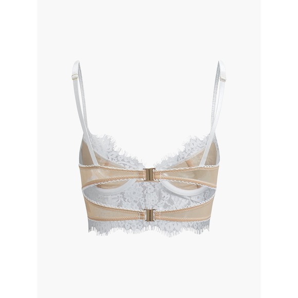 Commense Semi-Sheer Double Hook Lace Crop Cami Top white size L/8-10 - Picture 5 of 5